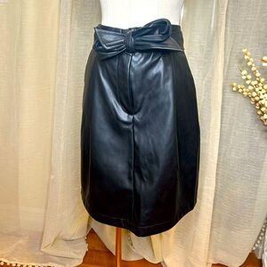 Vero Moda Black Faux Leather Paper Bag skirt tie knee length small